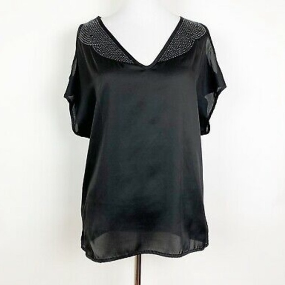 Jessica Simpson Gala Black Embellished Cold Shoulder Top Size Medium - Picture 1 of 8
